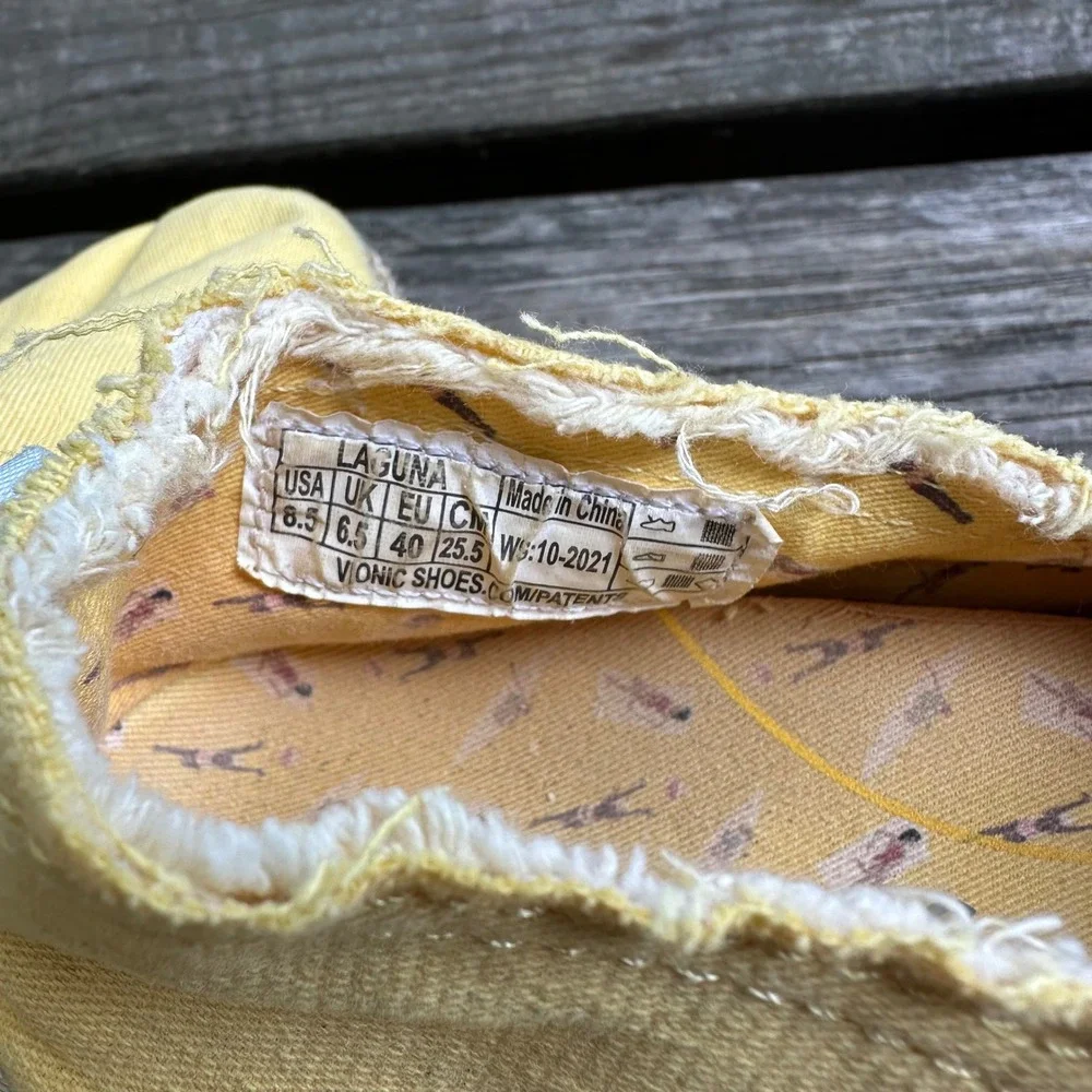 Vionic Beach Laguna Sun Yellow Canvas Frayed Espadrille Slip On Sneakers‎ Sz 8.5